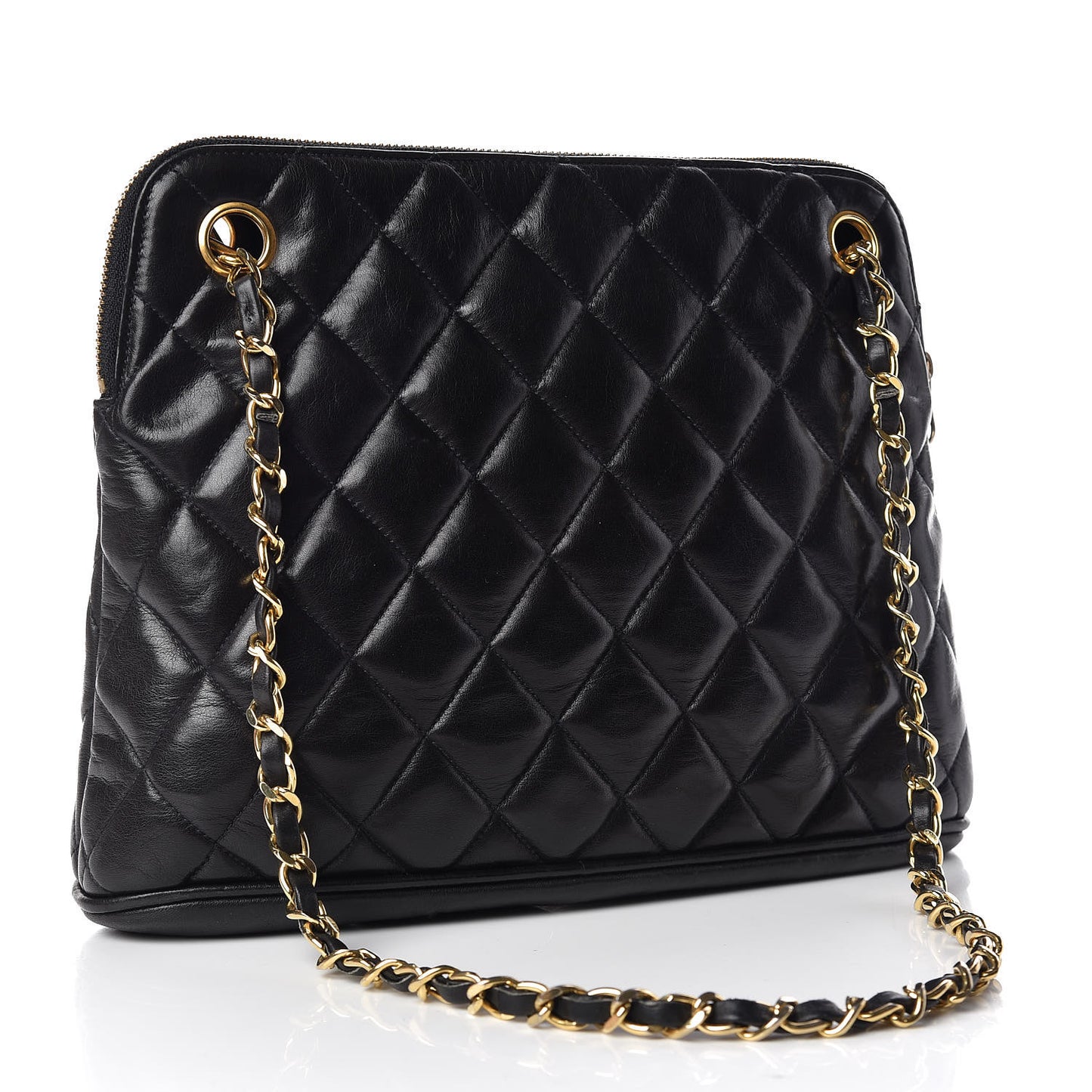 Lambskin Quilted Shopping Tote Black