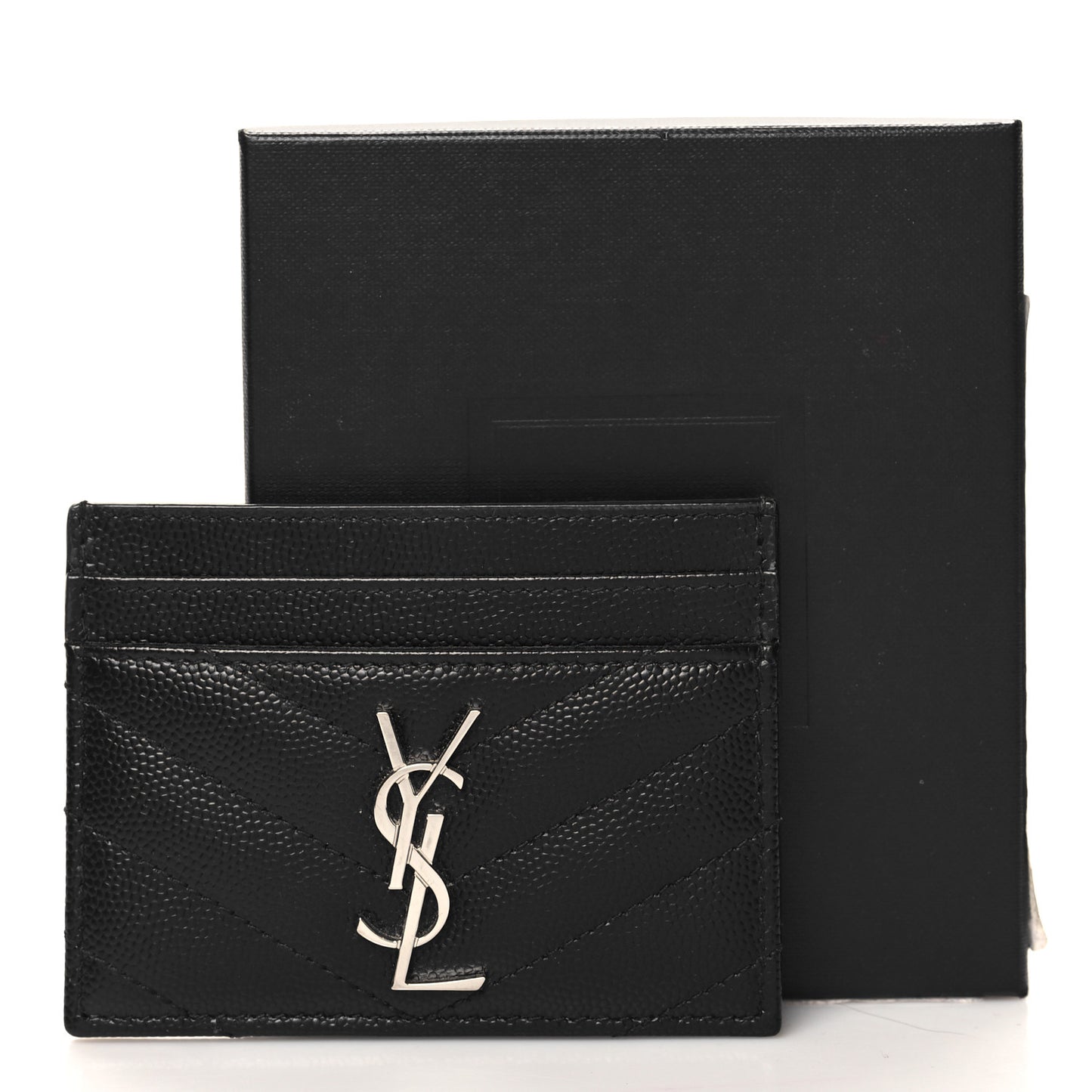 Grain De Poudre Matelasse Chevron Monogram Credit Card Case Black
