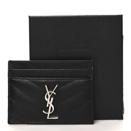 Saint Laurent Grain De Poudre Matelasse Chevron Monogram Credit Card Case Black 8 of 8