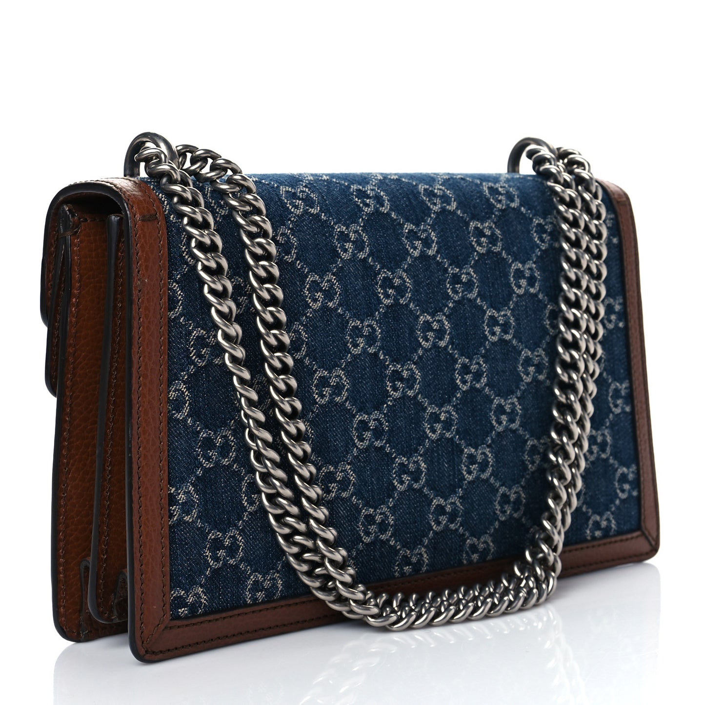 New Denim GG Monogram Dollar Calfskin Enamel Small Dionysus Shoulder Bag Blue Tea Cuir Epilog Electric Blue