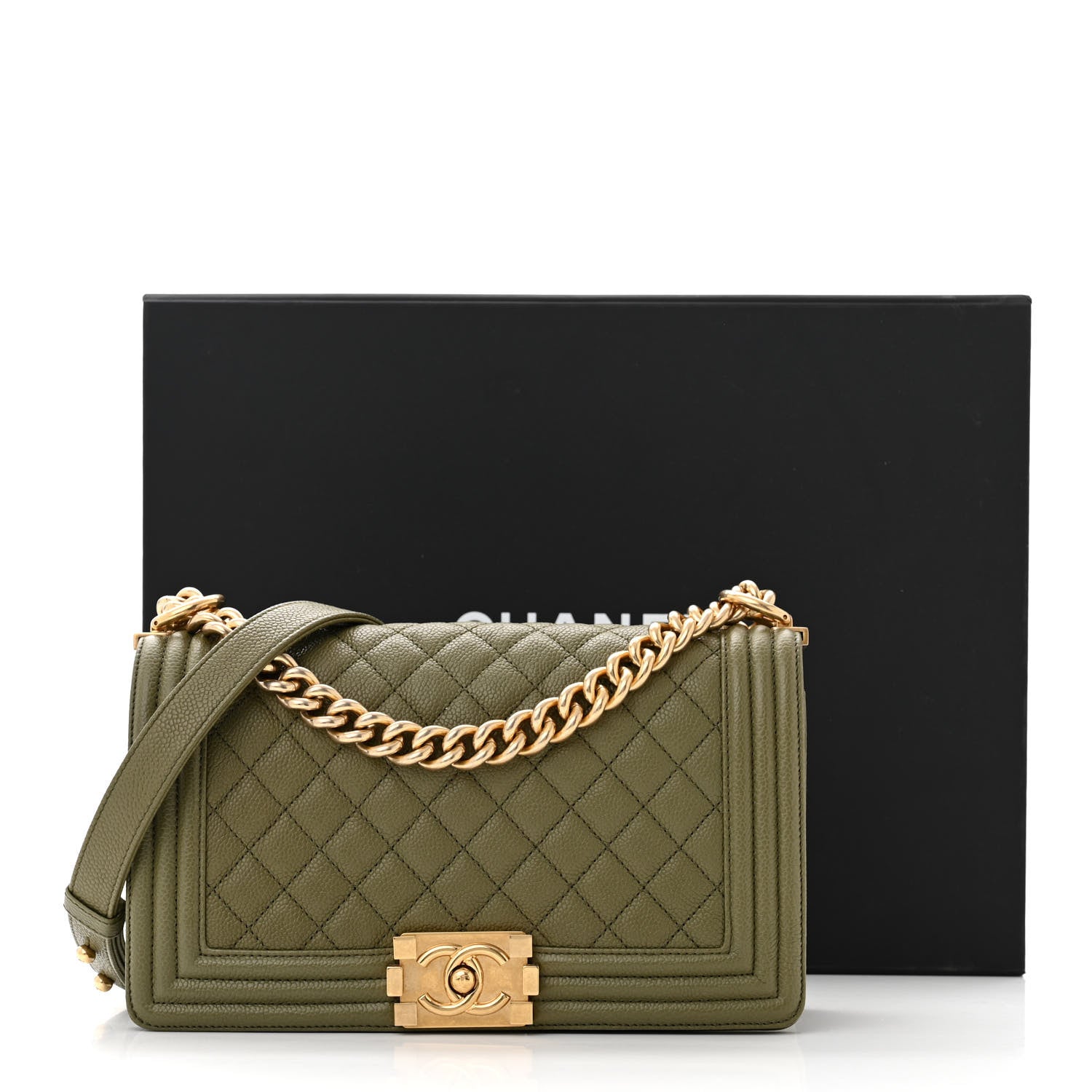 Chanel Caviar Quilted Medium Boy Flap Khaki 11 of 11