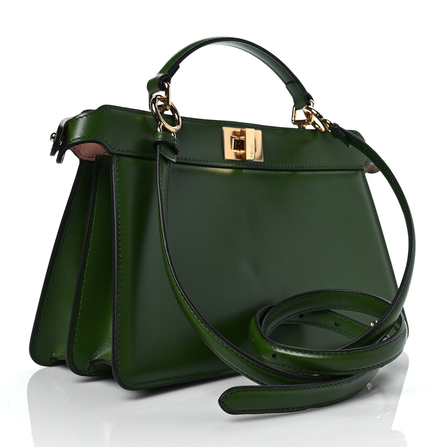 Fendi Vitello King Luxor Shiny Nappa Medium Peekaboo I SEE U East West Satchel Verde Light Rose 3 of 7