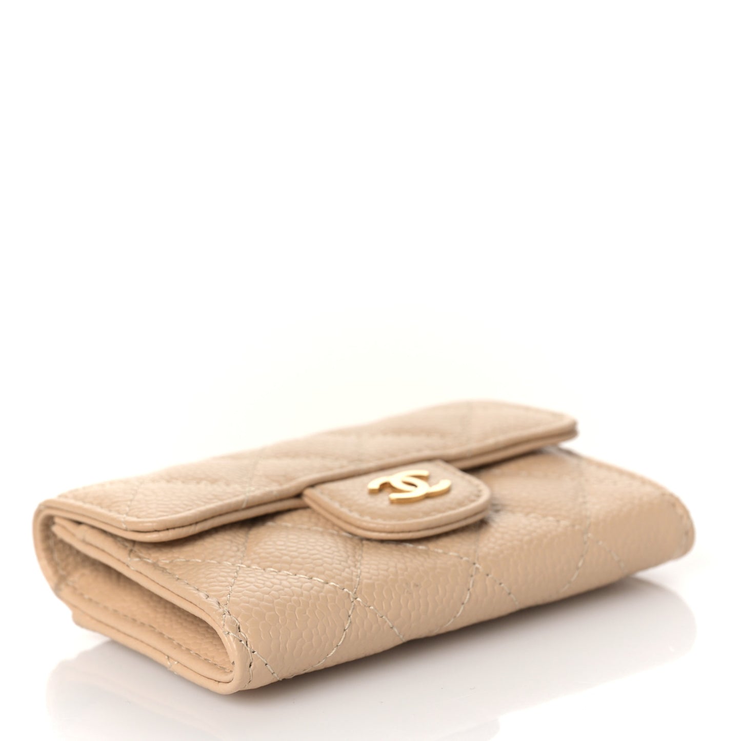 Caviar Quilted Flap Card Holder Wallet Beige
