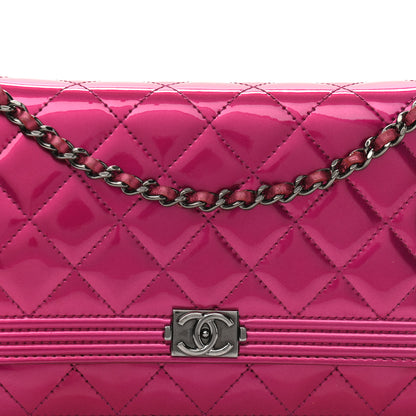 Chanel Metallic Patent Calfskin Quilted Boy Wallet On Chain WOC Fuchsia 9 of 11
