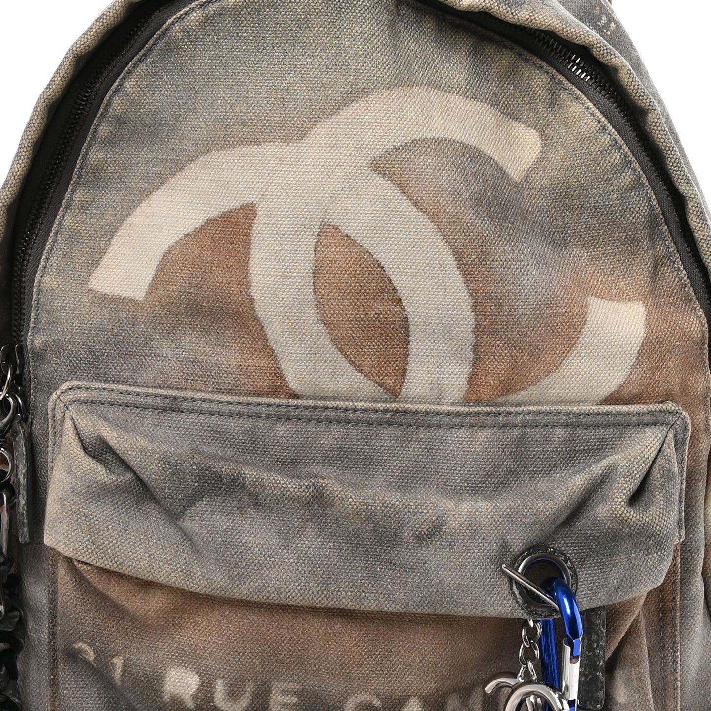 Graffiti Printed Canvas Medium Backpack Grey