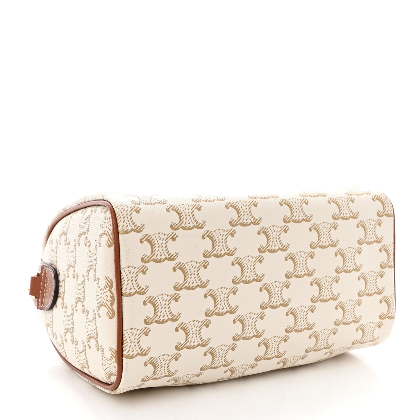 Triomphe Canvas Calfskin Small Boston Bag White