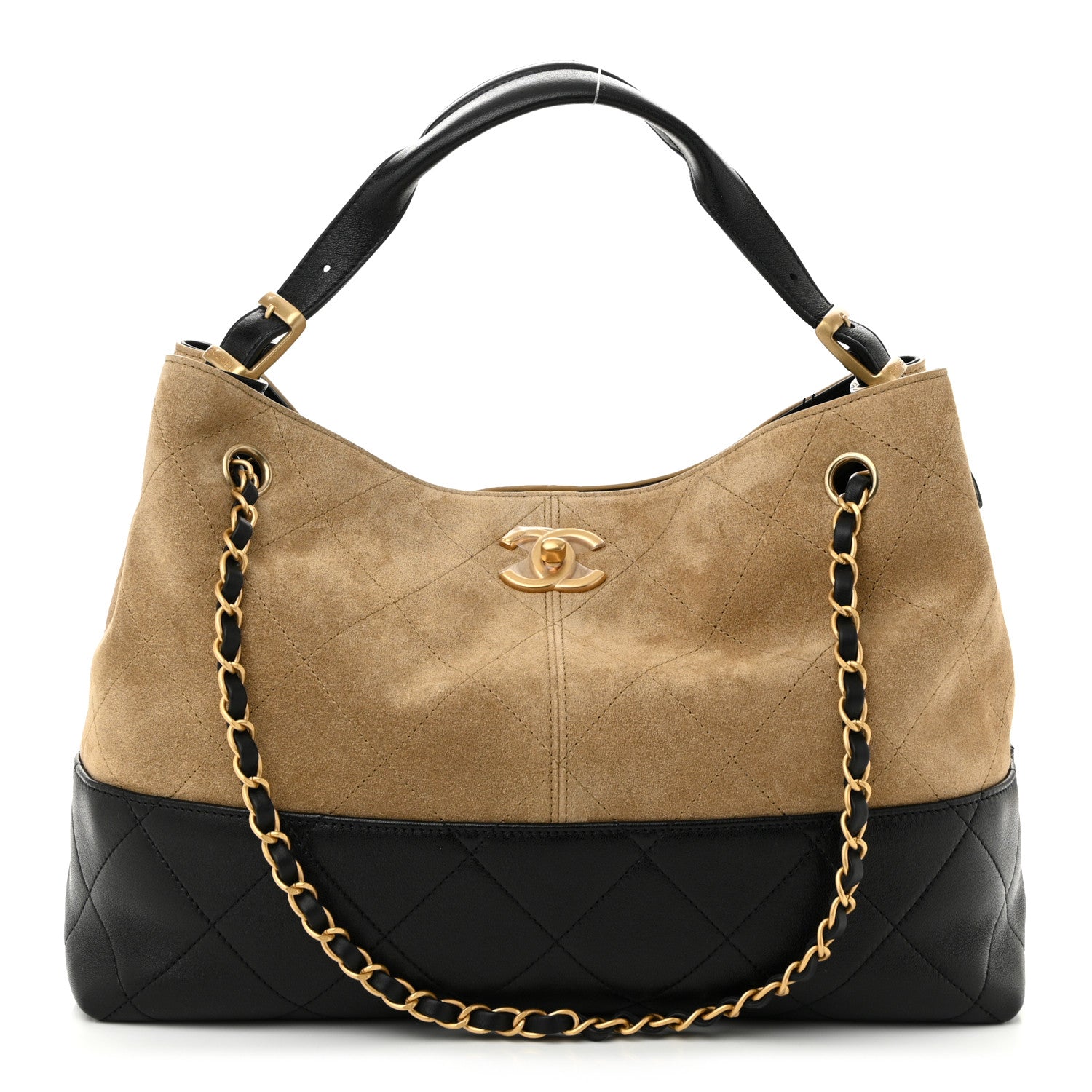 Chanel Suede Shiny Lambskin Quilted Small Shopping Bag  Beige Black 1 of 10