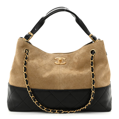 Chanel Suede Shiny Lambskin Quilted Small Shopping Bag  Beige Black 1 of 10