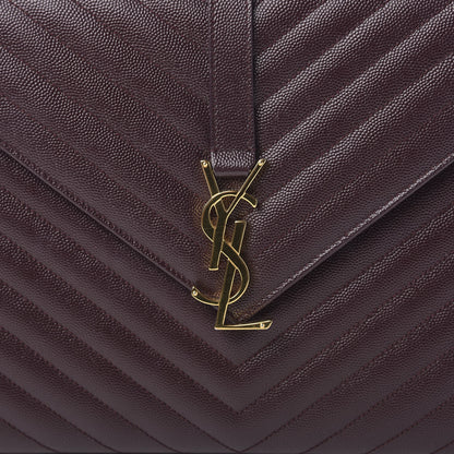 Saint Laurent Grain De Poudre Matelasse Chevron Large Monogram Satchel Rouge Legion 10 of 10