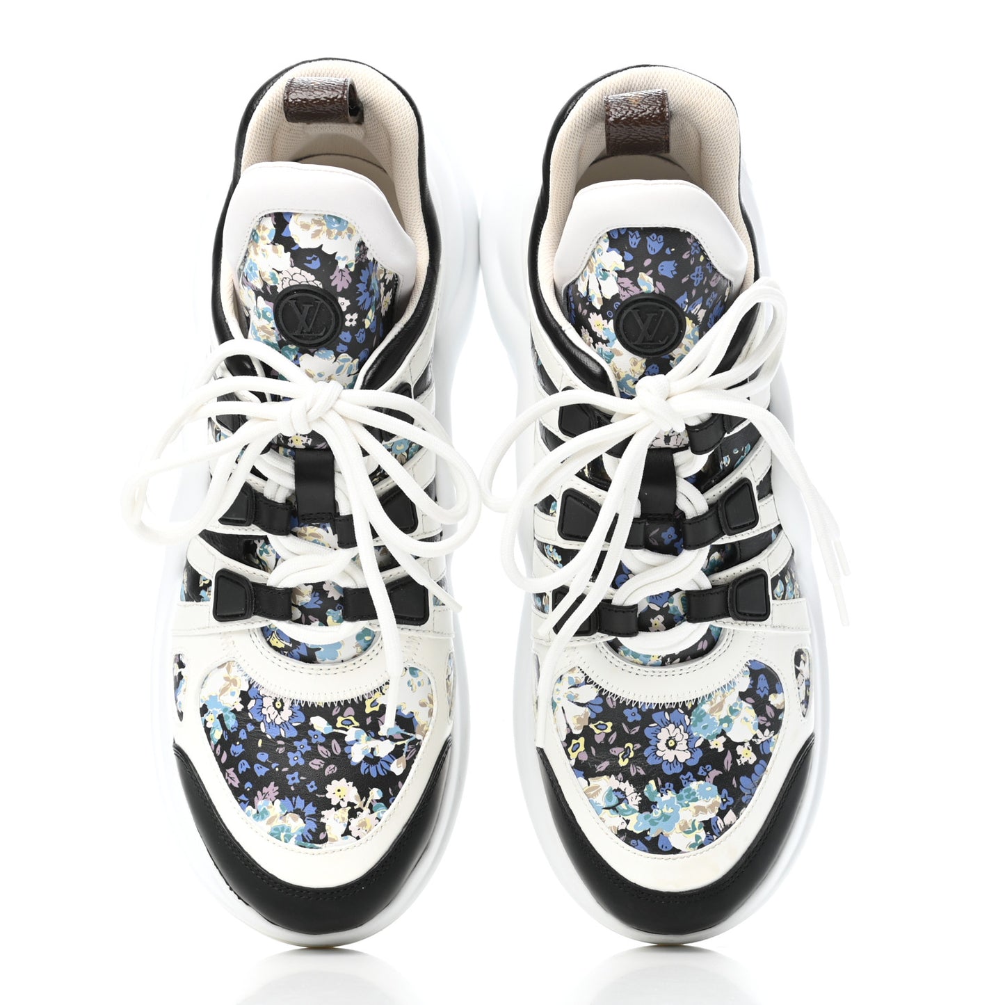 Flower Printed Calfskin Monogram LV Archlight Sneakers 39 Black Blue