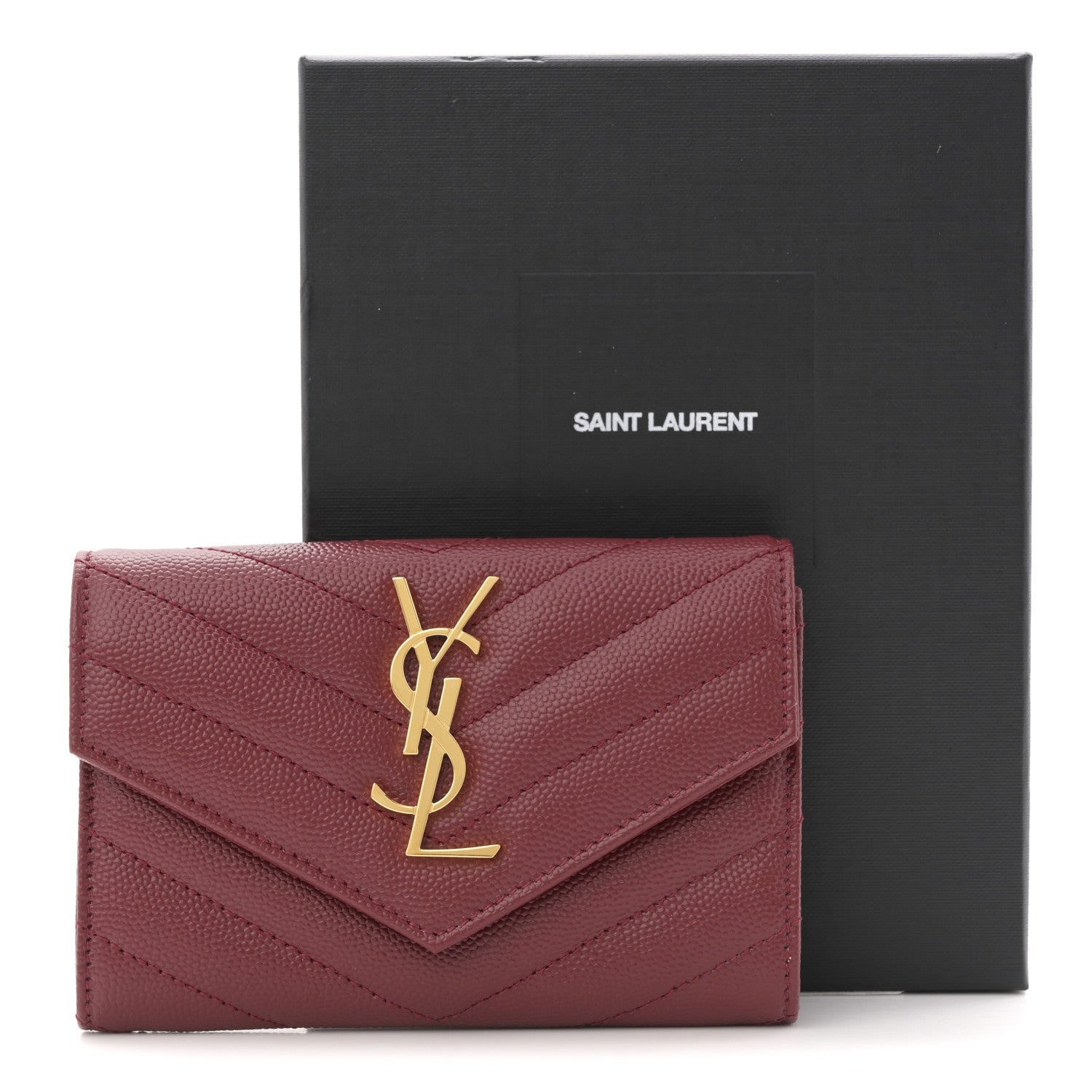 Saint Laurent Grain De Poudre Matelasse Chevron Small Monogram Envelope Wallet Rouge Eros 8 of 8