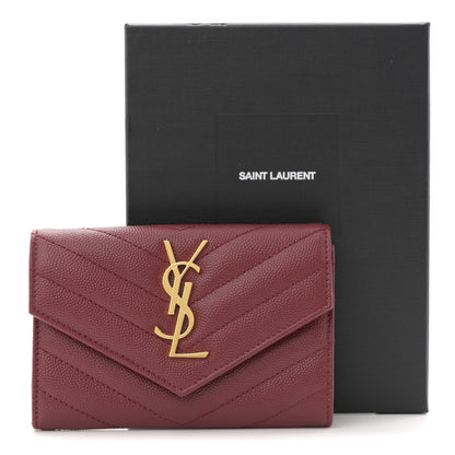 Saint Laurent Grain De Poudre Matelasse Chevron Small Monogram Envelope Wallet Rouge Eros 8 of 8