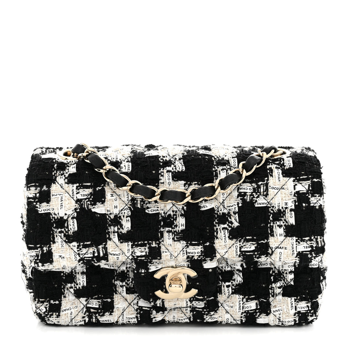 Tweed Quilted Mini Rectangular Flap Black Ecru White