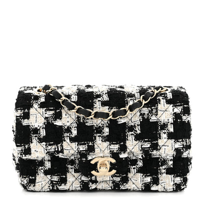 Chanel Tweed Quilted Mini Rectangular Flap Black Ecru White 1 of 12