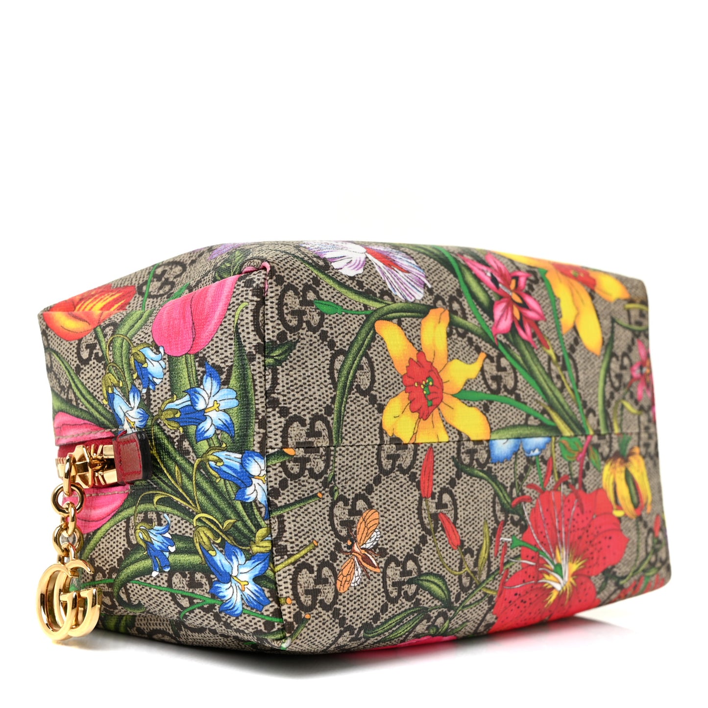 Soft GG Supreme Monogram Flora Calfskin Medium Ophidia Cosmetic Case Beige Ebony Multicolor Rosso