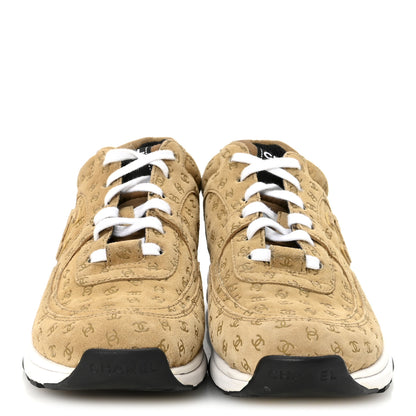 Chanel Nylon Suede Calfskin Printed CC Sneakers 36 Beige 37 Beige 3 of 9