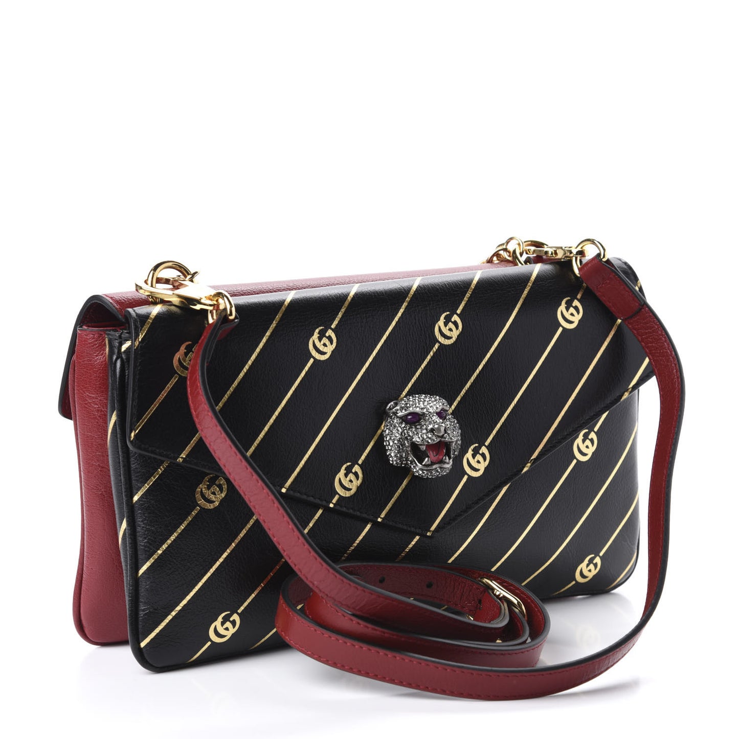 Calfskin Diagonal GG Medium Thiara Double Envelope Shoulder Bag Black Red