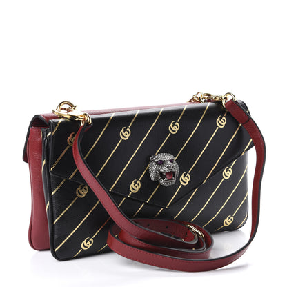 Gucci Calfskin Diagonal GG Medium Thiara Double Envelope Shoulder Bag Black Red 3 of 11