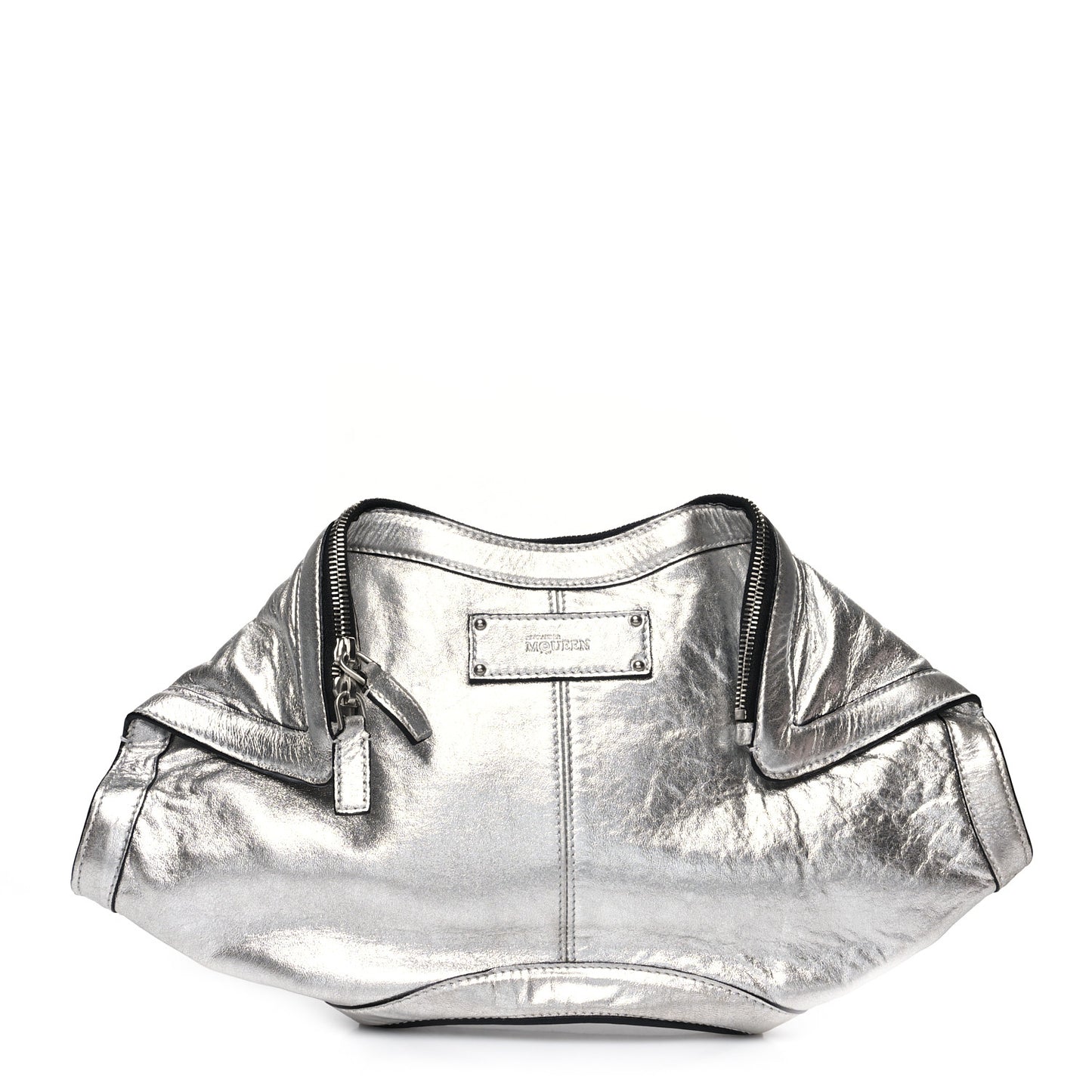 Metallic Lambskin De Manta Clutch Silver