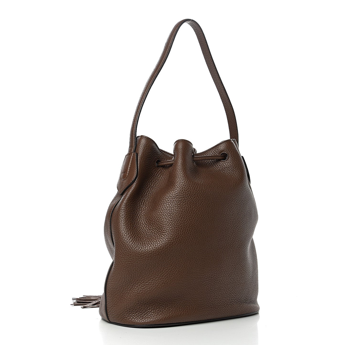 Calfskin Medium Lady Tassel Bucket Bag Nut Brown