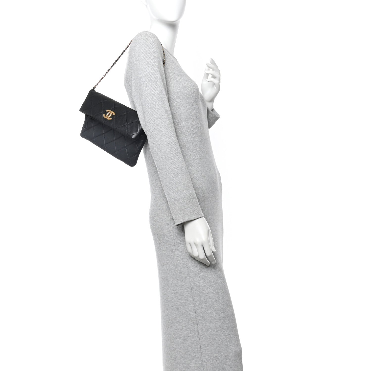 Chanel Calfskin Quilted Fold Over Clutch Black 2 of 11