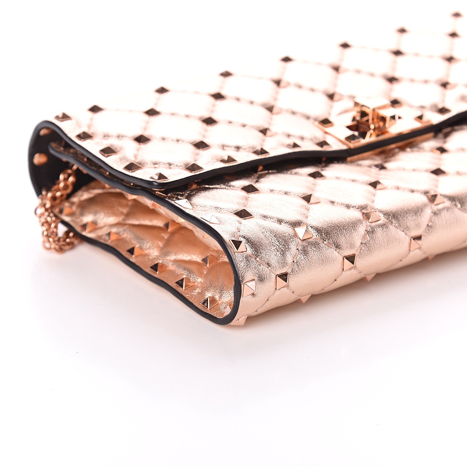 Valentino Garavani Metallic Lambskin Rockstud Spike Wallet on Chain Rame 6 of 7