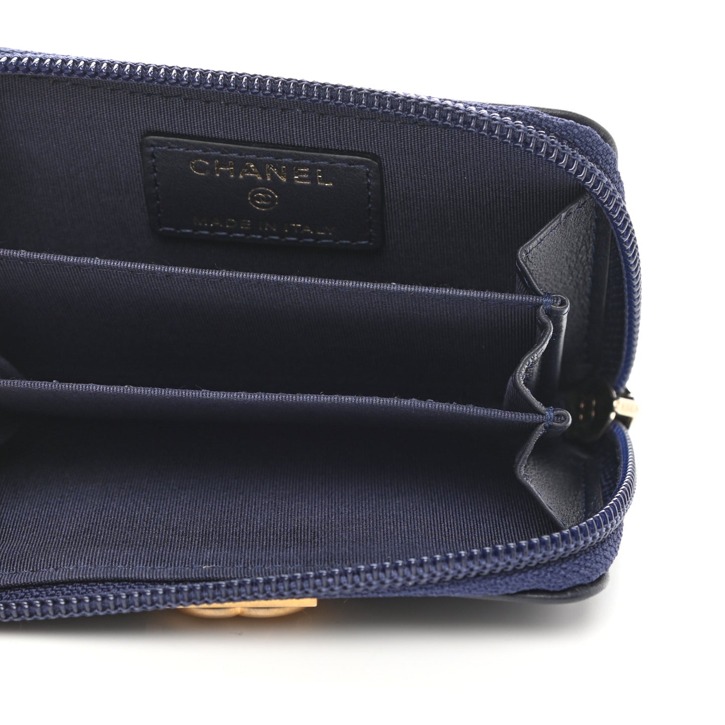 Lambskin Quilted Boy Zip Around Coin Purse Wallet Blue