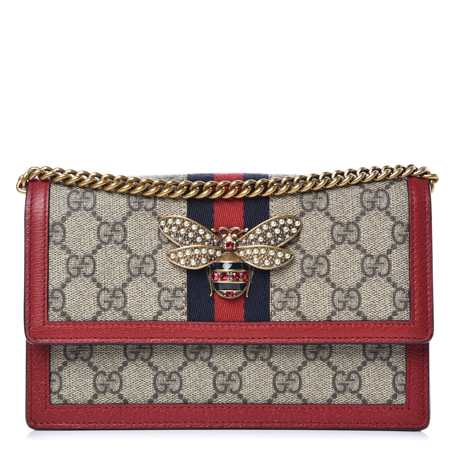 GG Supreme Monogram Web Queen Margaret Chain Wallet Red