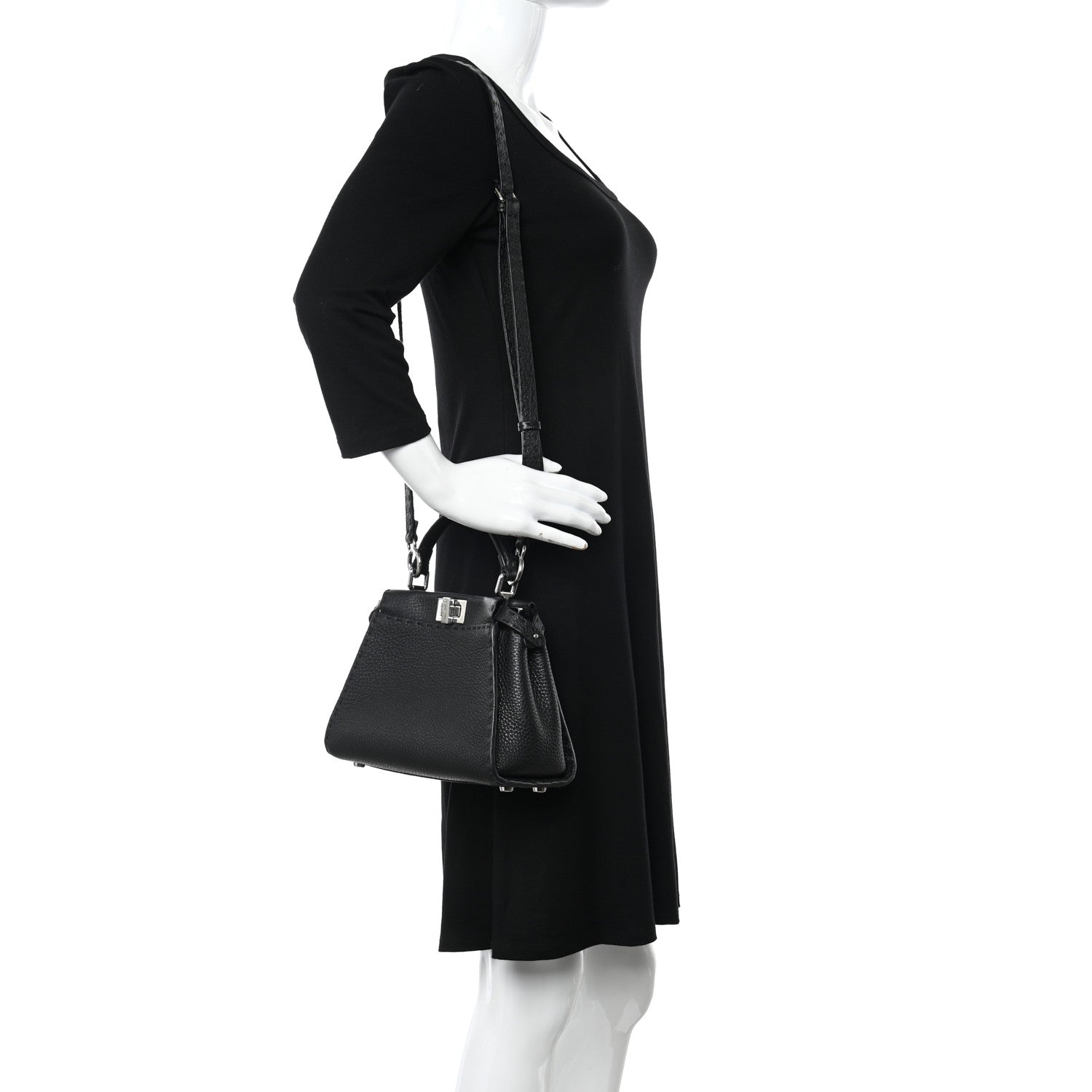 Fendi Cuoio Romano Selleria Bi-Color Mini Peekaboo Iconic Satchel Black Mou 2 of 10