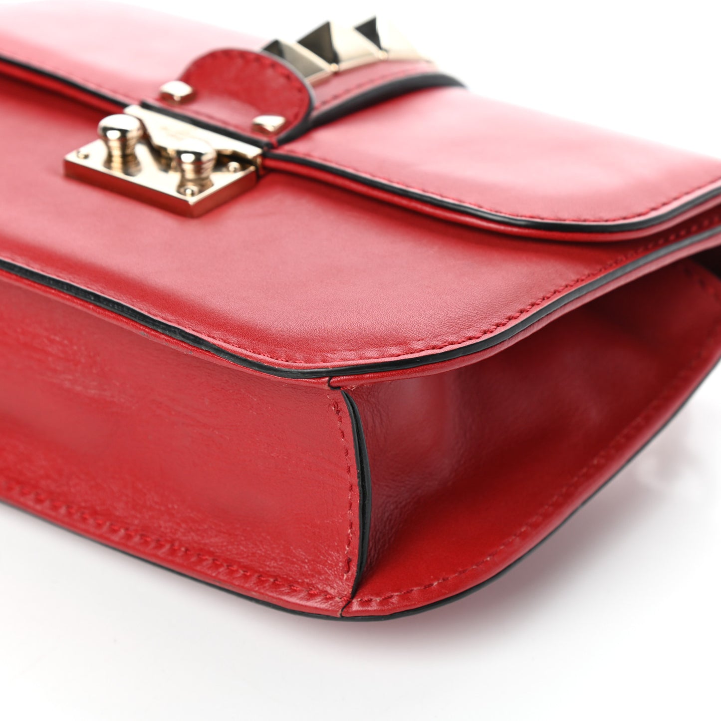 Vitello Small Glam Lock Rockstud Flap Red