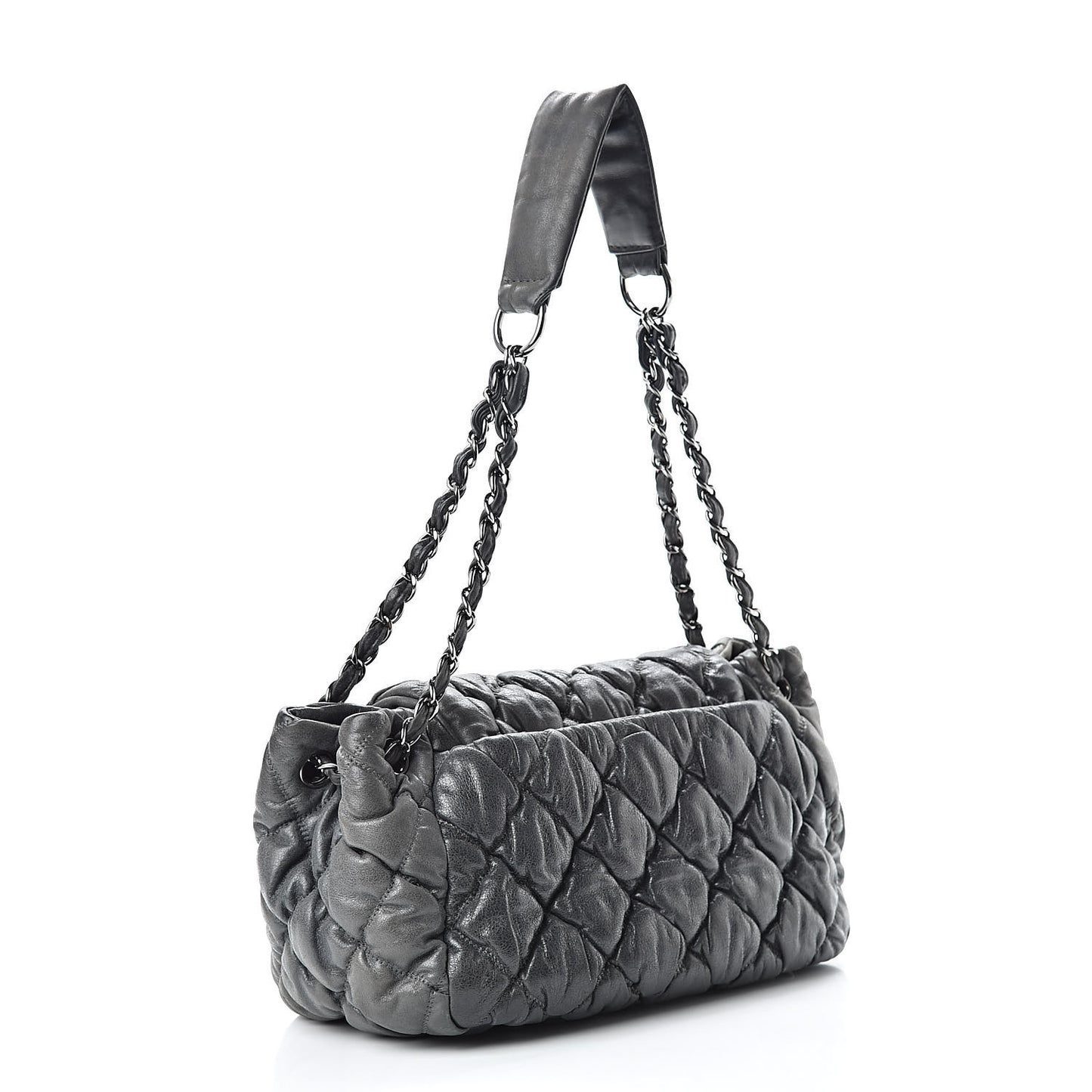 Calfskin Bubble Quilt Accordion Flap Grey