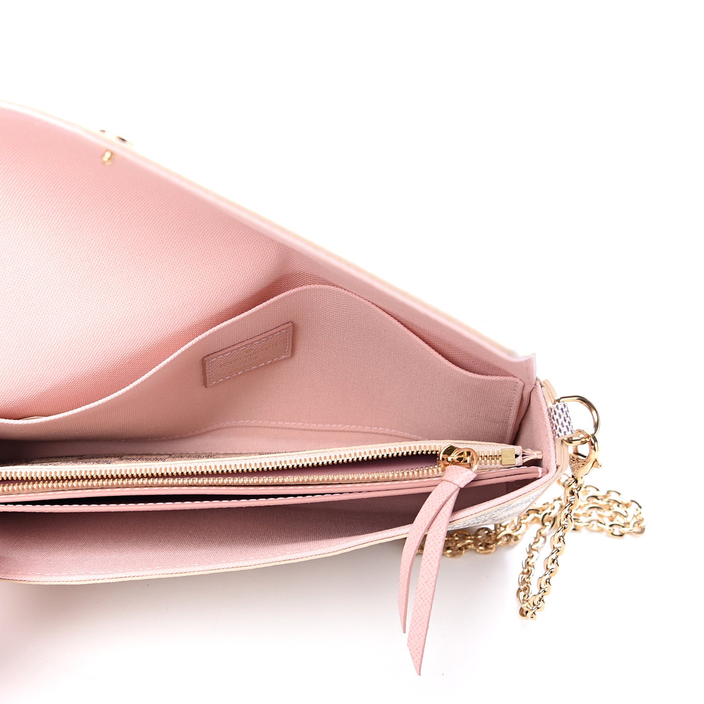 Damier Azur Pochette Felicie Chain Wallet Rose Ballerine
