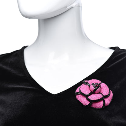 Chanel Tweed Camellia Brooch Pink 2 of 4