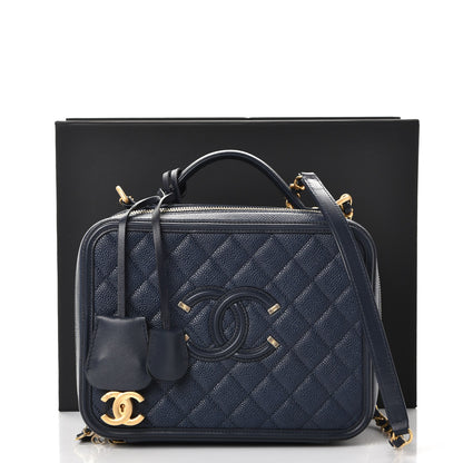 Chanel Caviar Quilted Large CC Filigree Vanity Case Navy 8 of 8