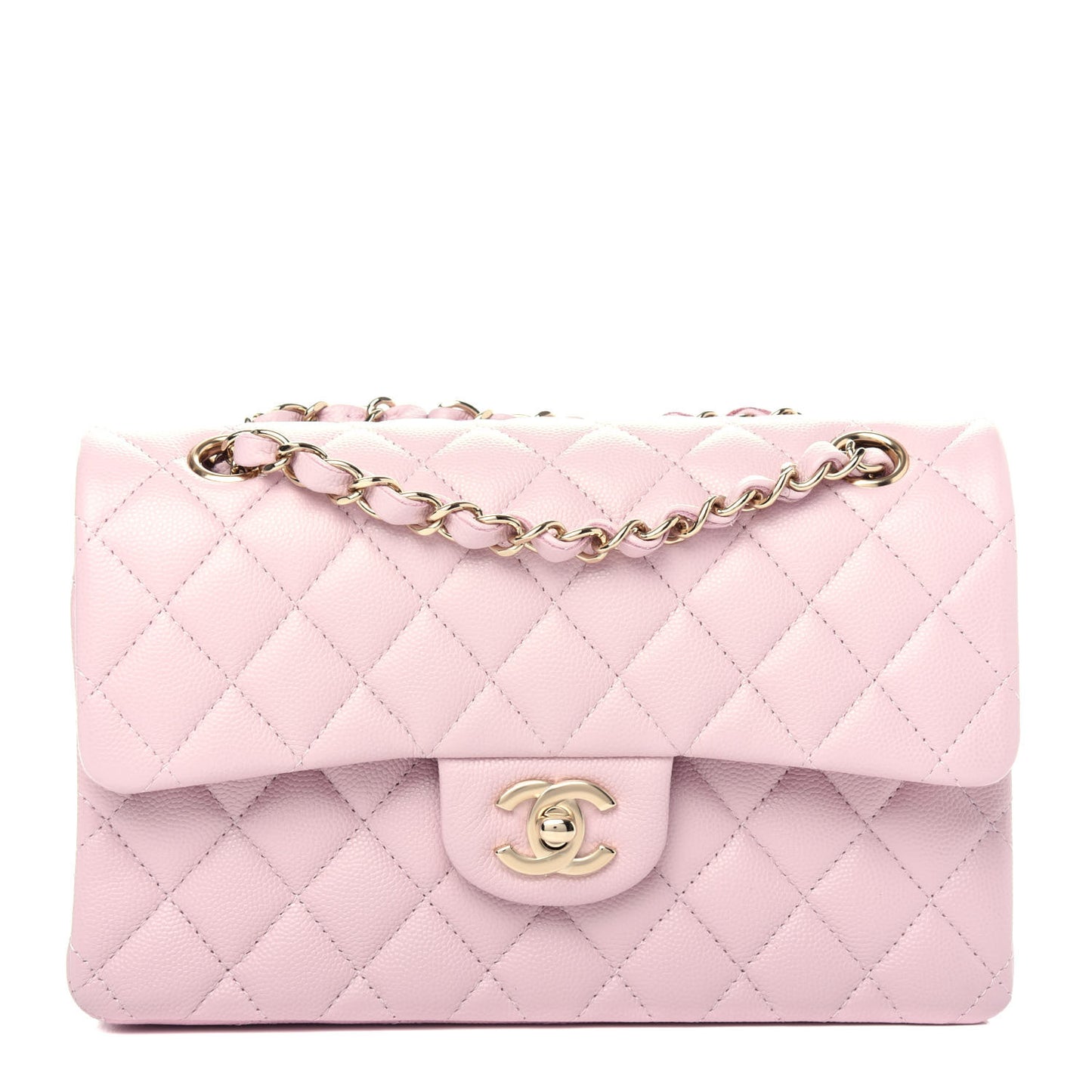 Caviar Quilted Small Double Flap Light Pink