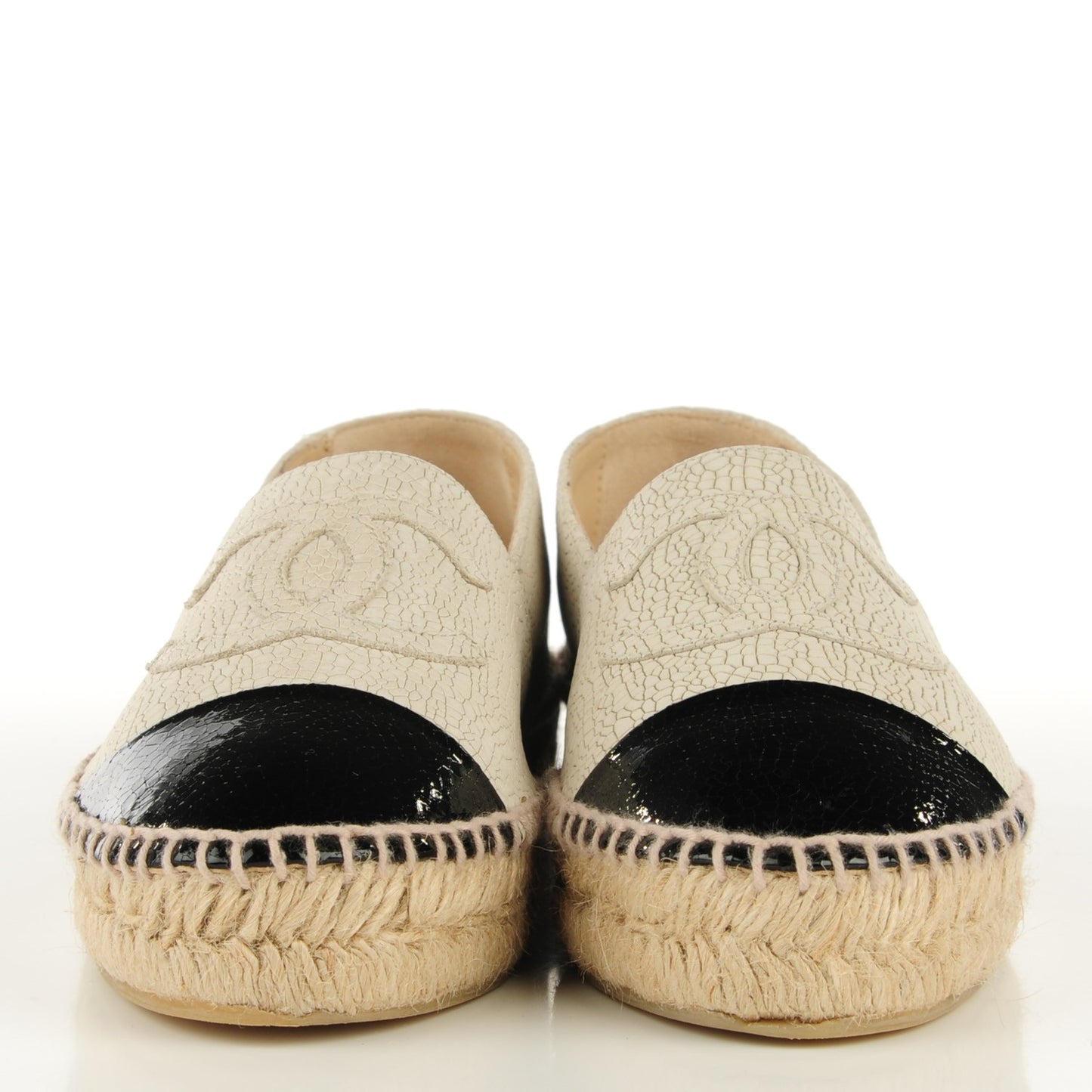 Crackled Leather Espadrilles 37 Beige Black