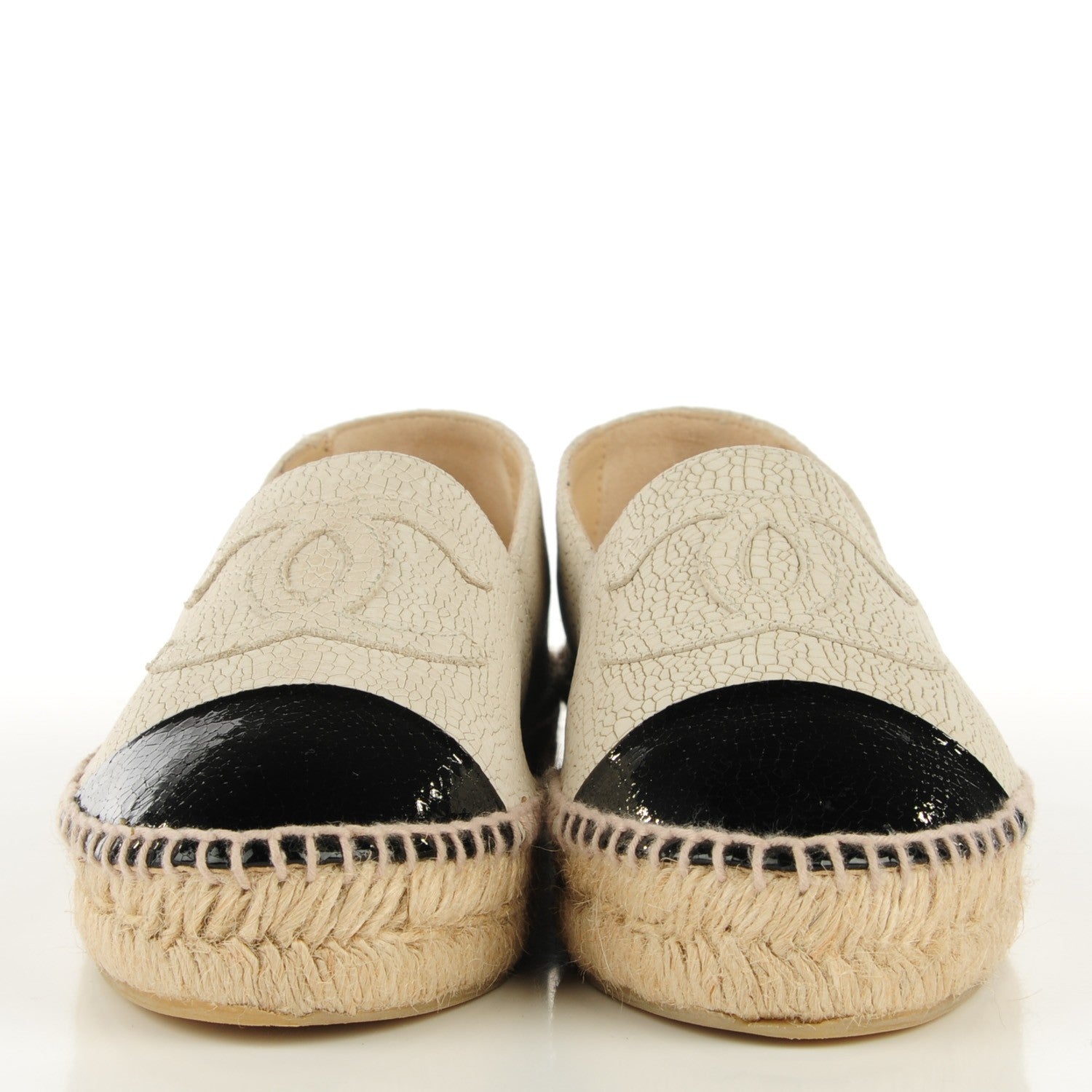 Chanel Crackled Leather Espadrilles 37 Beige Black 4 of 11