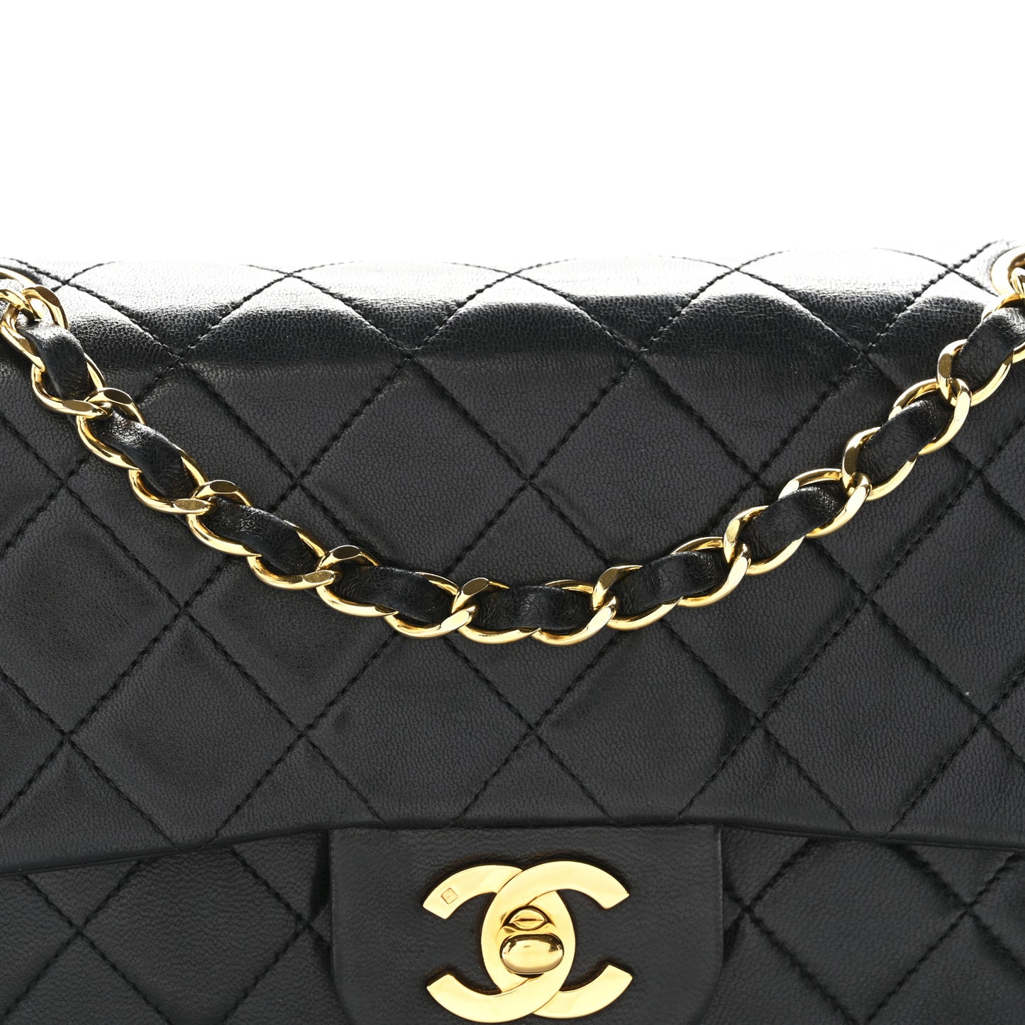 Lambskin Quilted Small Double Flap Black