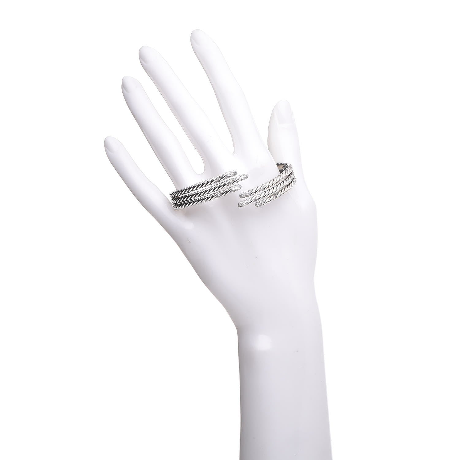 David Yurman Sterling Silver Diamond 3-Row Open Willow Bracelet 2 of 6