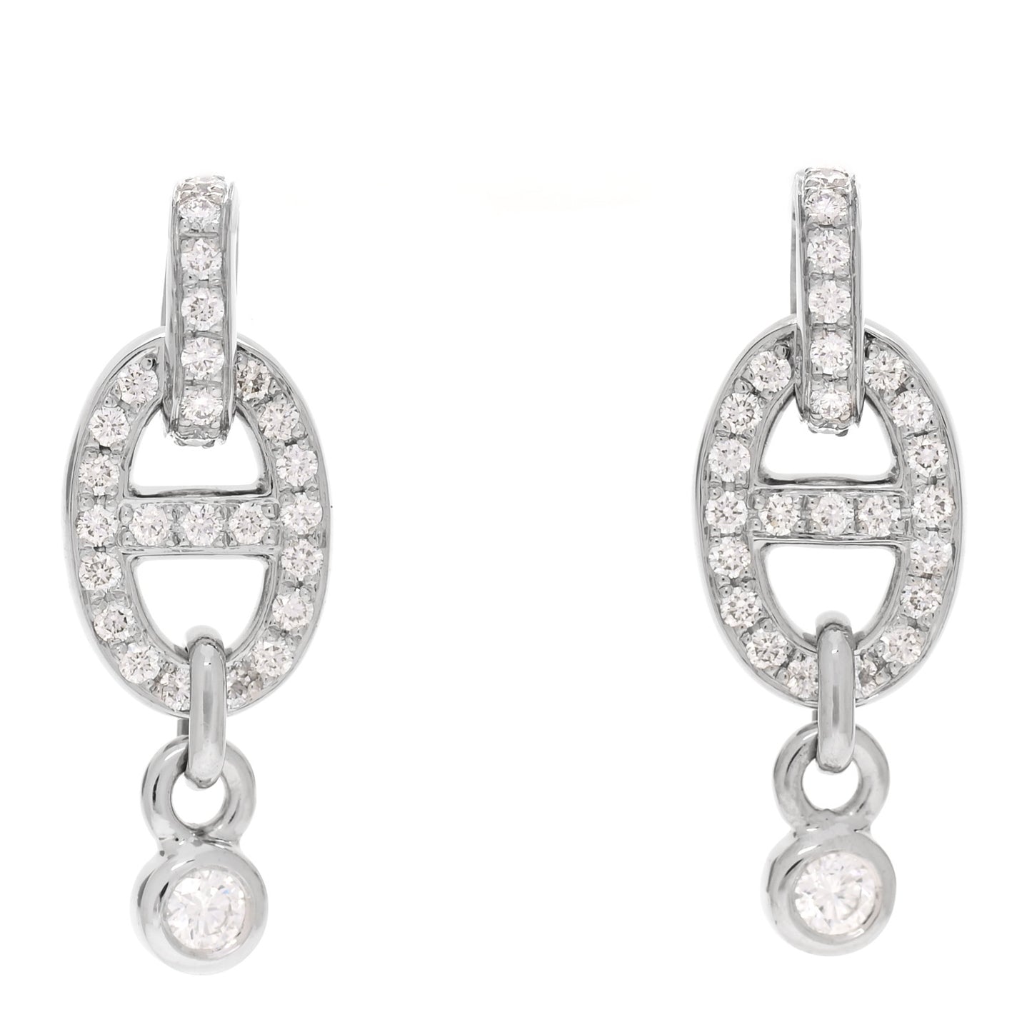 18K White Gold Diamond PM Chaine D'Ancre Enchainee Earrings