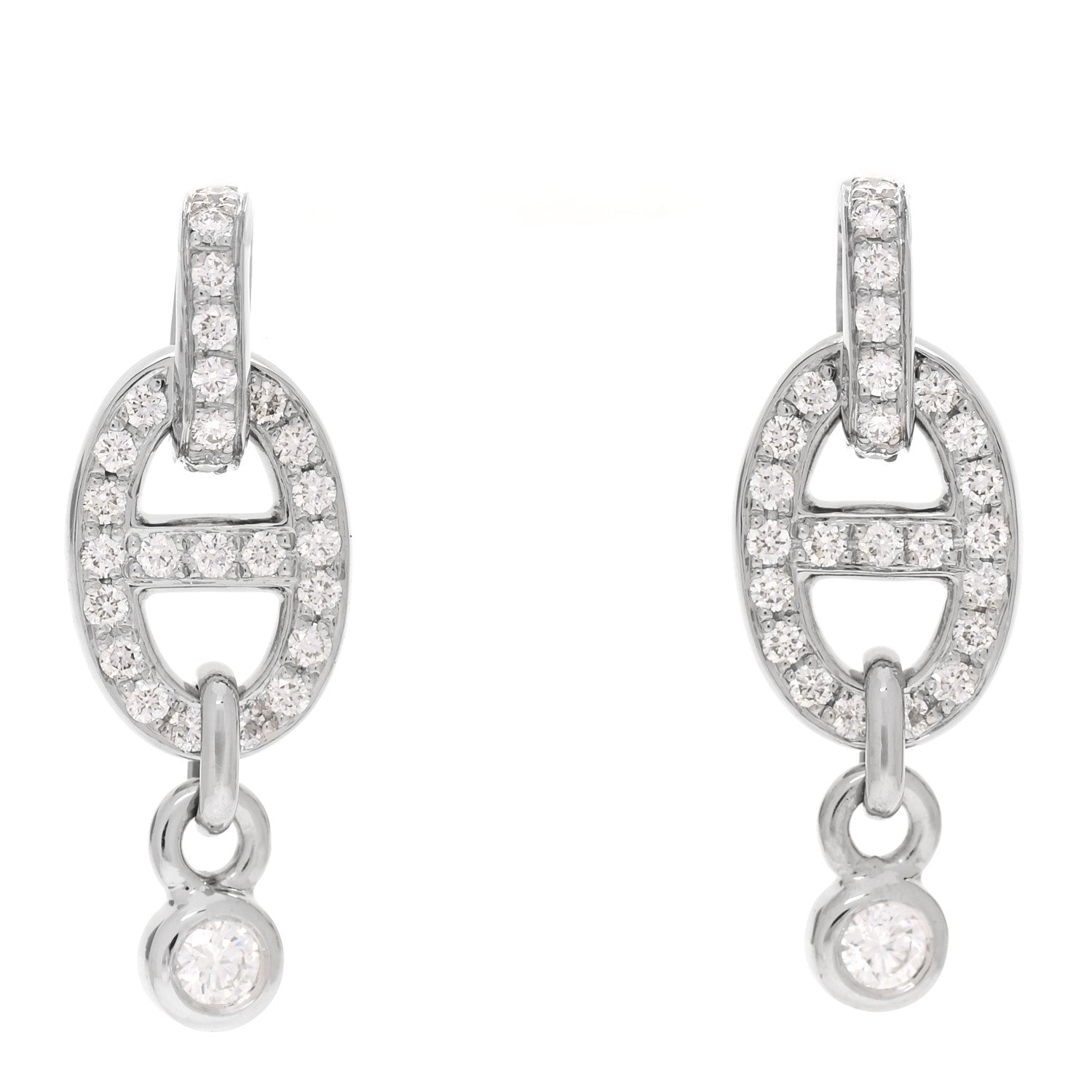 Hermes 18K White Gold Diamond PM Chaine D'Ancre Enchainee Earrings 1 of 6