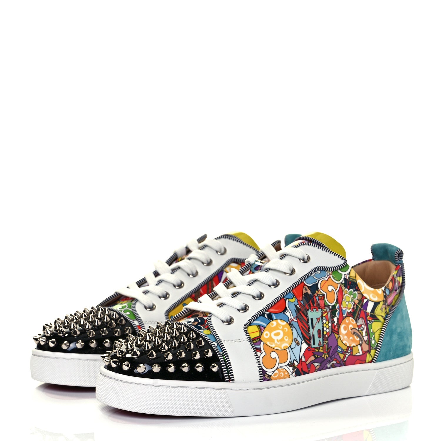 Christian Louboutin Calfskin Patent Mens Louis Junior Spikes Orlato Flat Sneakers 44 Version Multicolor 3 of 8