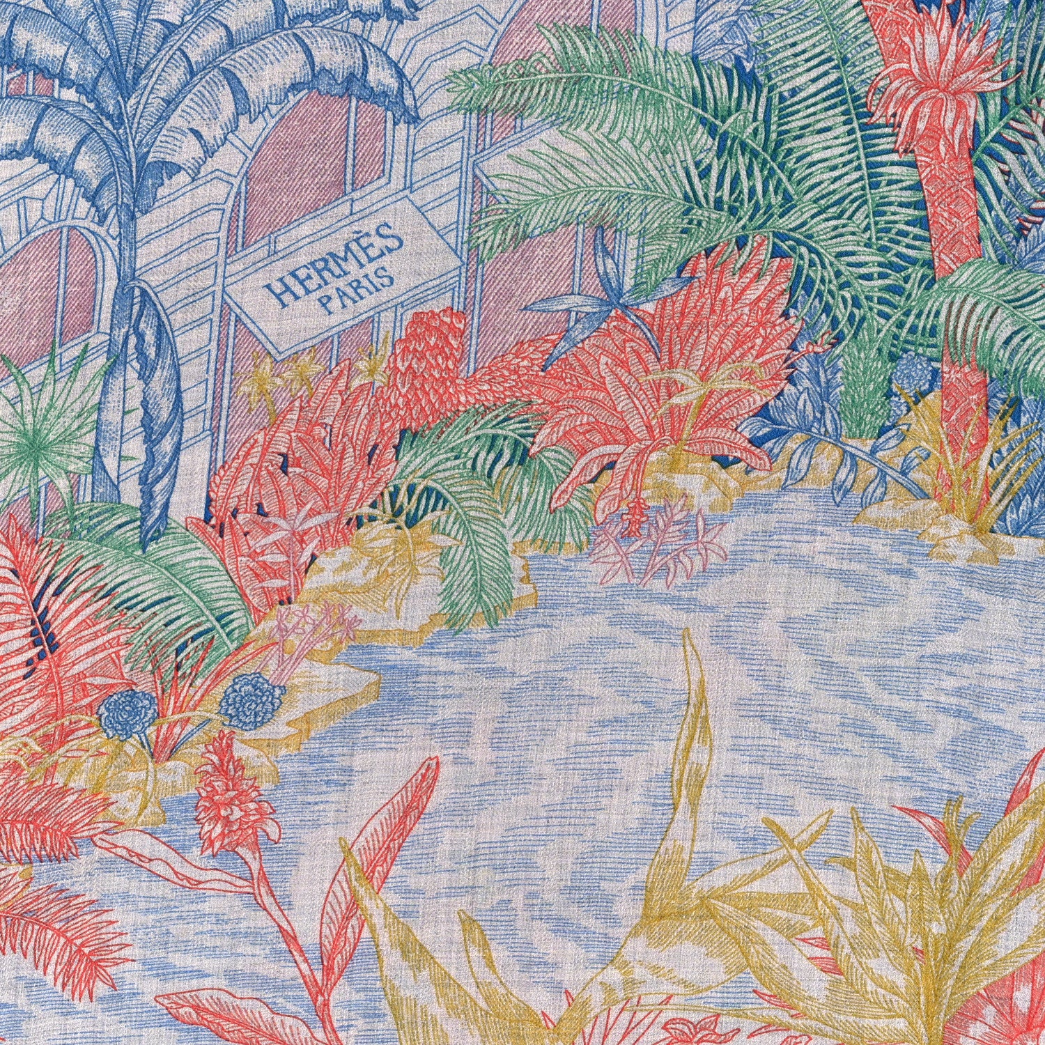 Hermes Cashmere Silk Faubourg Tropical Shawl 140 Gris Chine Rose 3 of 3