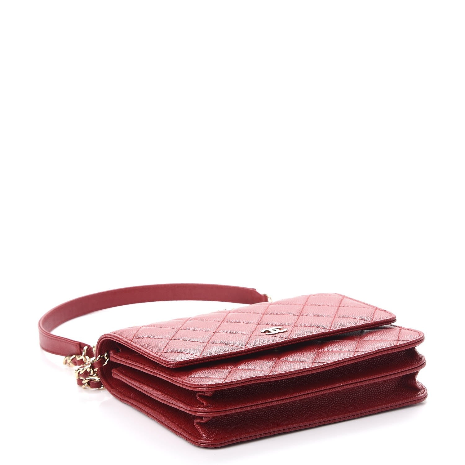 Chanel Caviar Quilted Square Wallet On Chain WOC Dark Red 3 of 7