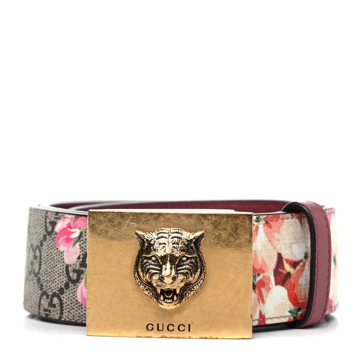 GG Plus Monogram Blooms Plaque Belt 85 34 Beige Multicolor Dry Rose