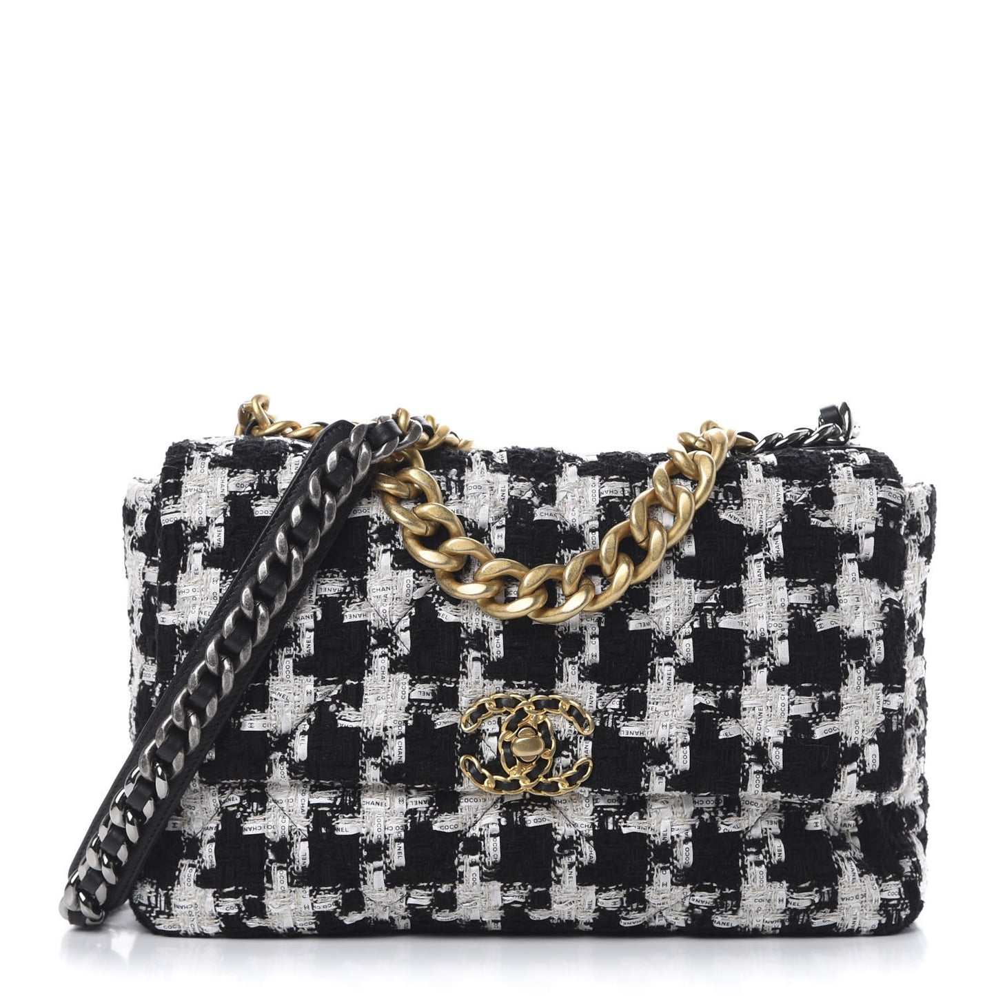 Tweed Quilted Large 19 Flap Black Ecru White