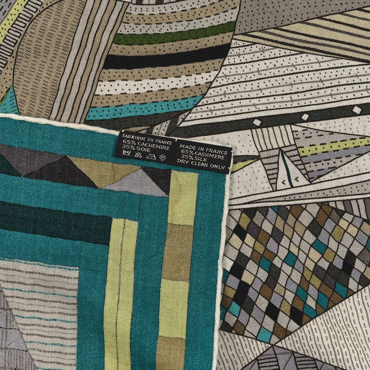 Hermes Cashmere Silk Patchwork Horse Shawl 140 Vert Beige 3 of 3