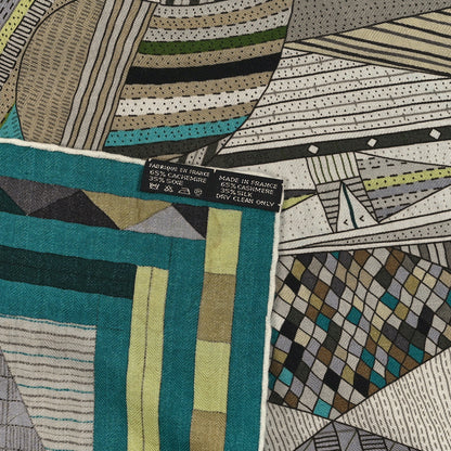 Hermes Cashmere Silk Patchwork Horse Shawl 140 Vert Beige 3 of 3