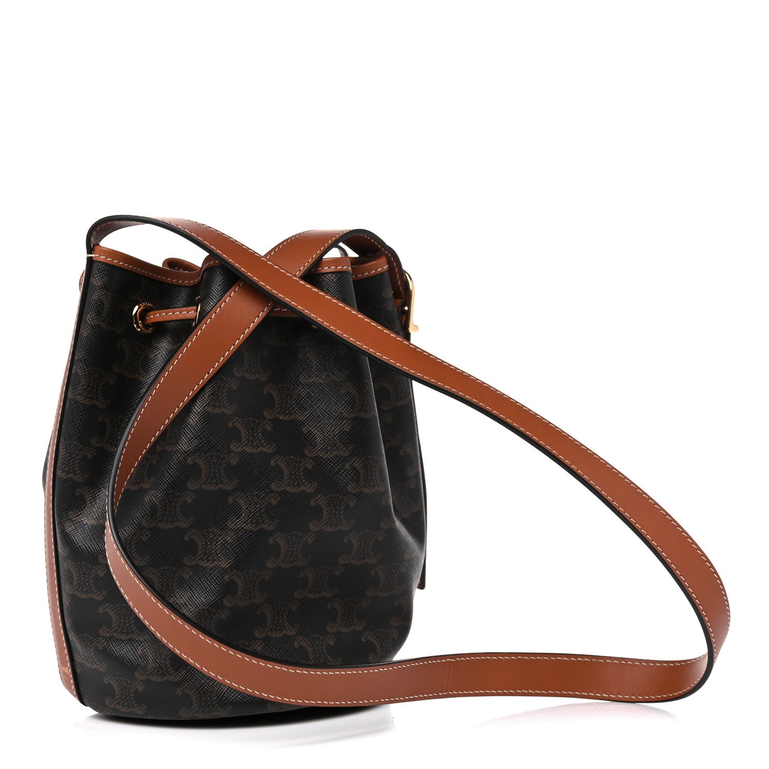 Celine Triomphe Canvas Calfskin Small Drawstring Bucket Bag Tan 3 of 9