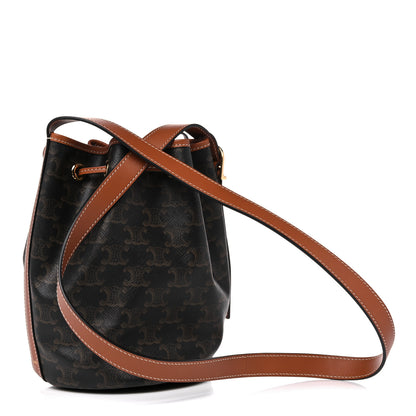 Celine Triomphe Canvas Calfskin Small Drawstring Bucket Bag Tan 3 of 9